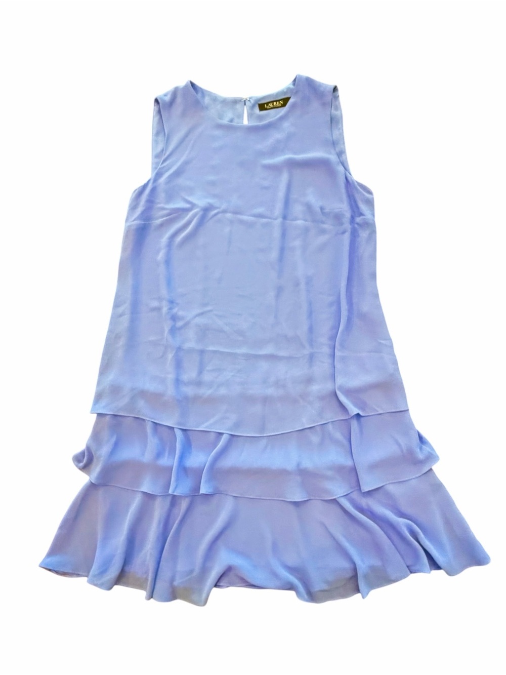 Ralph Lauren Women's Blue Purple Crepe Shift Tiered Hem Dress Size 6 Sleeveless